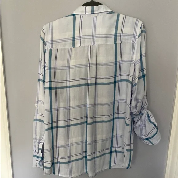 Express Teal and White Plaid Shirt - Picture 8 of 13